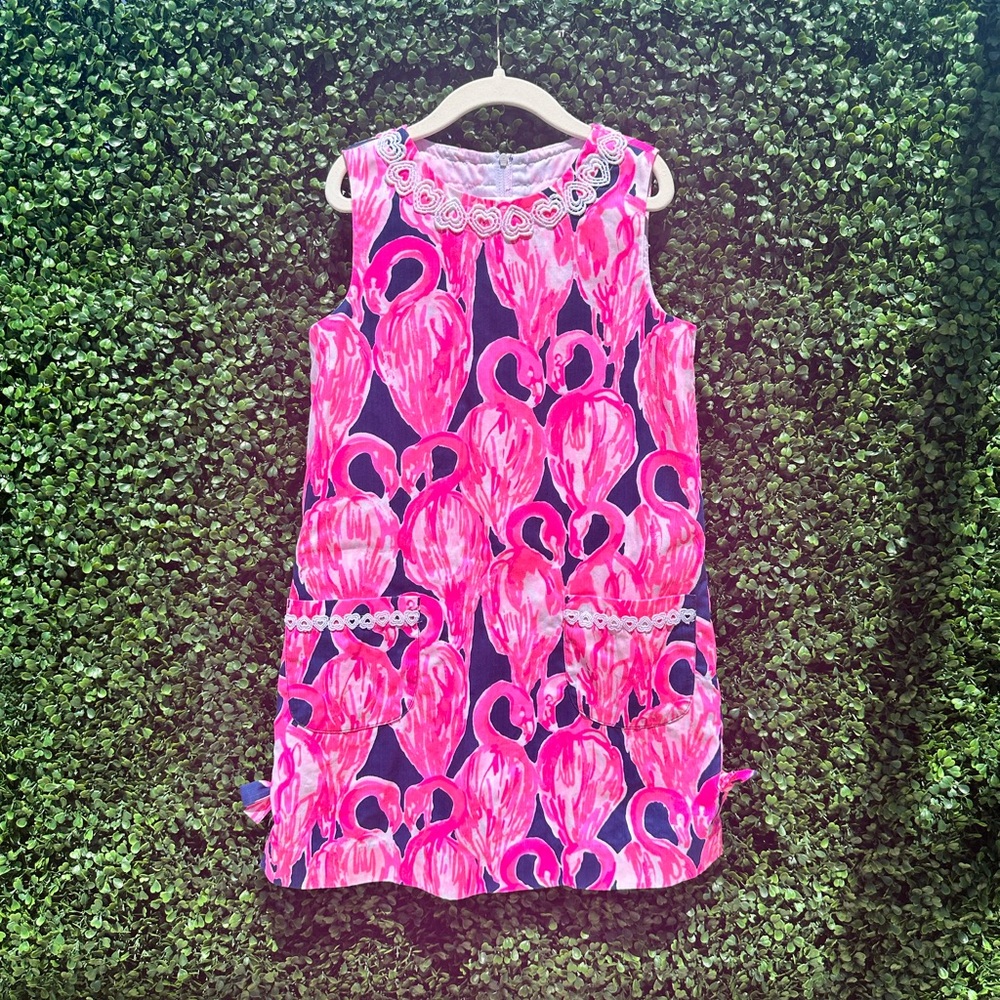 Lilly Pulitzer Classic Shift in Via Amor - Pink & Navy Flamingo Heart Trim Dress